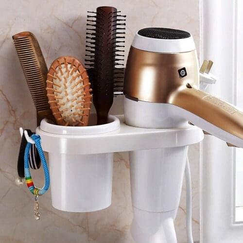 1pcs White Detachable Hole Free Wall Hanging Multifunctional Toilet Hair Dryer Storage Rack PP 21.5x11.5x11cm