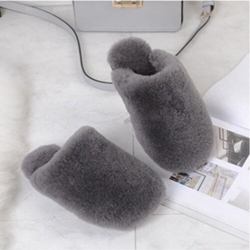 100% natural sheepskin winter warm slippers non-slip ladies home shoes indoor slippers 2020 thick wool slippers ladies slippers