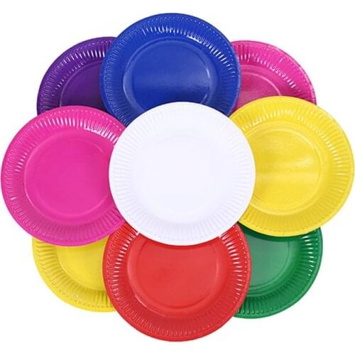 High quality 20pcs 7 inch Disposable Colorful Plates Paper Dishes for Birthday Party Plate Creative Kindergrten DIY Drawing Tray
