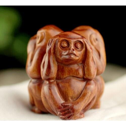 African pear wood carving three no monkeys small ornaments home decoration crafts