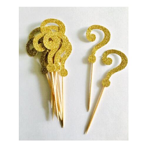 Glitter gold Question Mark gender reveal birthday cupcake toppers baptism Christening party decoration doughnut picks