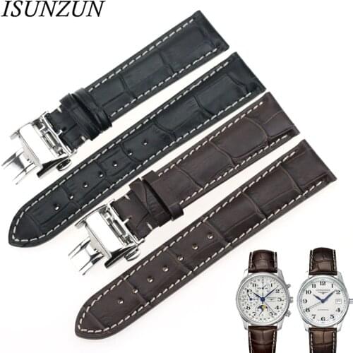 ISUNZUN Watch Band for Longines L2 Watch Strap Leather Watchband Genuine Leather Brand