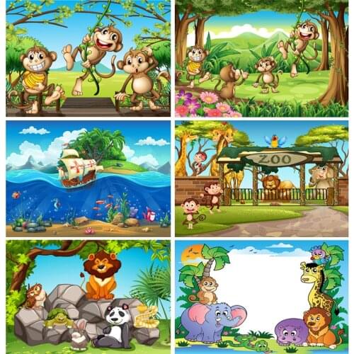 Children Kids Baby Birthday Photography Backdrops Cartoon Animals Zoo Photography Backgrounds For Photo Studio 20108YAXU-03