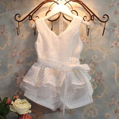 Kids Girls clothing set Baby White/purple Plaids Shorts Casual Bow Elastic Waist Short Pants