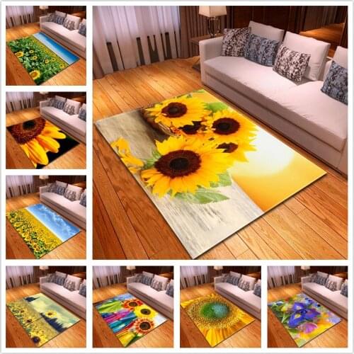 Modern Style 3D Sunflower Carpets Rug Kids Play Bedside Area Rug Flannel Memory Foam Parlor Decor Carpet for Home Living Room