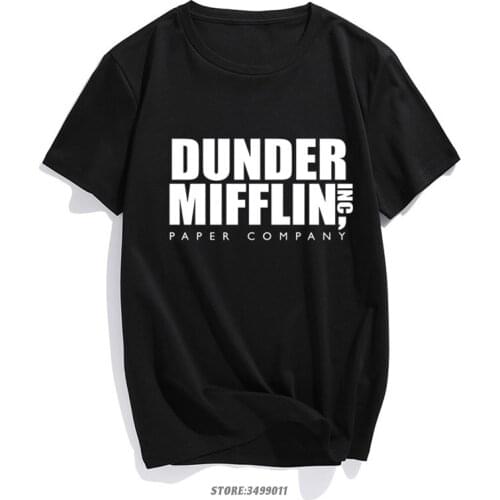 DUNDER MIFFLIN PAPER INC Letter Tee Shirt Round Collar Mens Extended Tshirt Premium Cotton Sweatshirt Harajuku Tshirt Boyfriend