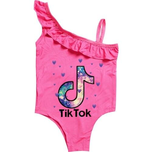 TIK TOK T-shirt New Summer Dress Child Swimsuit Cartoon Cosplay Girls Swimming Jumpsuits Party Fashion Costume Dress