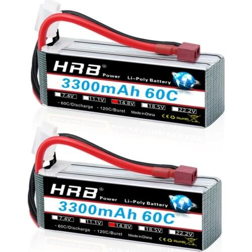 HRB 1/2 Packs Lipo Battery 4S 14.8V 3300mah 60C T/Deans Plug XT60 Connector For Remote Control Drone Car Turck Boat Airplane