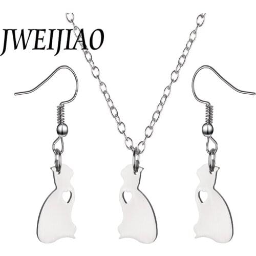 JWEIJIAO Promotional No Fade Stainless Steel Animal Cat Charms Statement Necklace/Earrings Jewelry Sets Party Gift SKU15