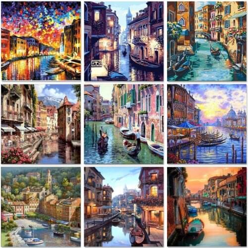 GATYZTORY DIY Painting By Numbers Street View Landscape Oil Painting HandPainted Wall Decor Painting Canvas Drawing G