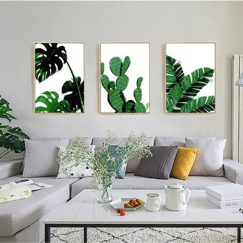Green Leaves And Literal And Geometry Canvas Paintings Wall Art Pictures Decorative Arts for Living Room Office Home Decoration