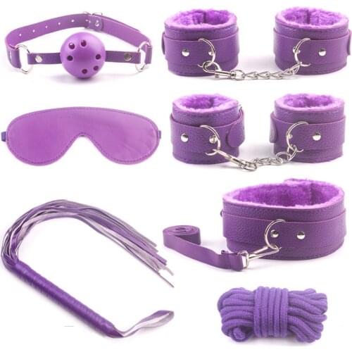 Leather Bdsm Bondage Set with Porn Sex Handcuffs Neck Collar Whip Gag Sexy Lingerie for Fetish Slave Role Play Couple Flirting