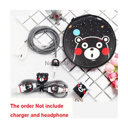 New Round Earphone Bag USB Earphone Protector Set With Charger Stickers Spiral Cable Protector For iphone 5 6 7 8 Cable Winder