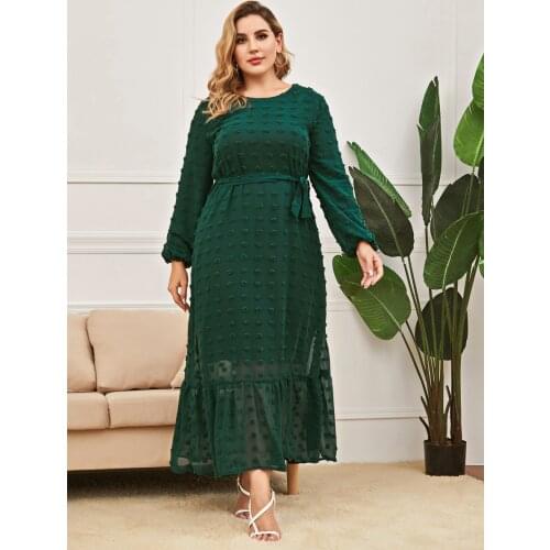 Summer Muslim Women Dress O Neck Full Length Lace-up Elegant Islamic Clothing Moroccan Kaftan Loose Plus Maxi Size Abayas 2021