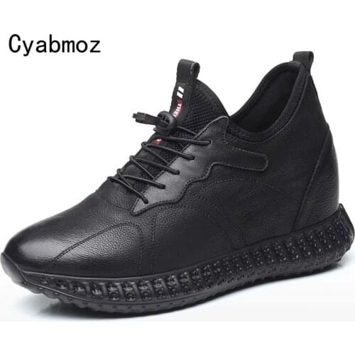 Comfortable Genuine Leather Height Increasing Elevator Shoes Men Taller 10CM Instantly with Height Increase Insole Black Casual