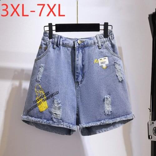 New 2021 Ladies Summer Plus Size Jeans Shorts For Women Large Loose Cotton Wide Leg Hole Pocket Denim Shorts 3XL 4XL 5XL 6XL 7XL