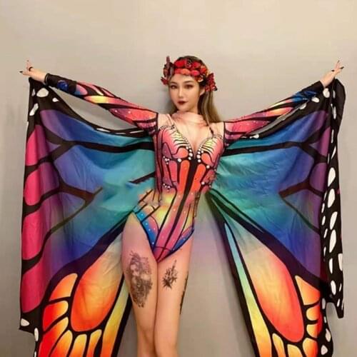 New Jazz Dance Bodysuit For Women Adult Nightclub Female Singer Sexy Butterfly Wings Jumpsuit Gogo Dancer Rave Outfit DQL3966