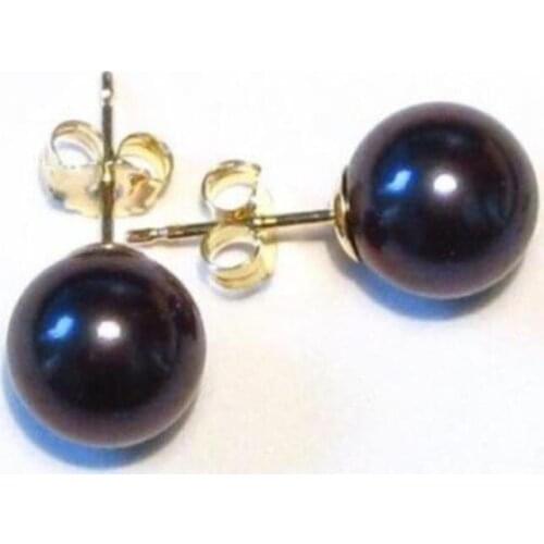 PERFECT ROUD 10-9MM AAA SUNTH SEA BLACK PEARL EARRING 14K/20 YELLOW GOLDEN NEEDLE