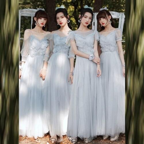 Bridesmaids Dresses Illusion Half O-Neck Pleat Pearls Tulle Lace Off The Shoulder Luxury A-Line Women Wedding Party Gown E679