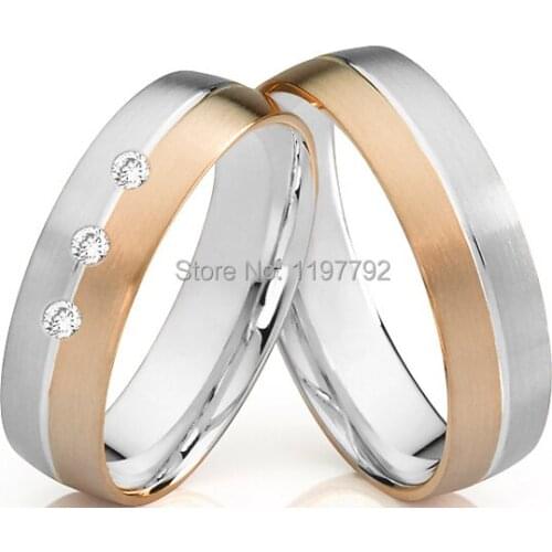 Luxury tailor made bicolor two tone titanium jewelry wedding band engagement promise rings sets for lovers