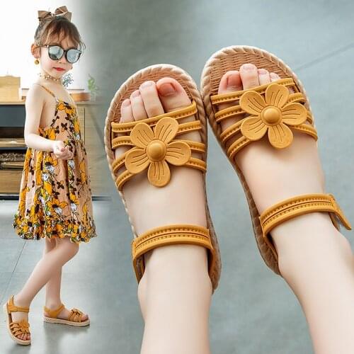 Girls Sandals Gladiator Flowers Sweet Soft Childrens Beach Shoes Kids Summer Floral Sandals Princess Fashion Cute High Quality