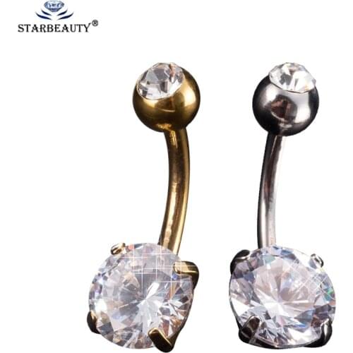 Starbeauty 1 PC Navel Piercing Earrings Anti Allergy Titanium With Zircon Ball Navel Earrings Friend New Year Gift