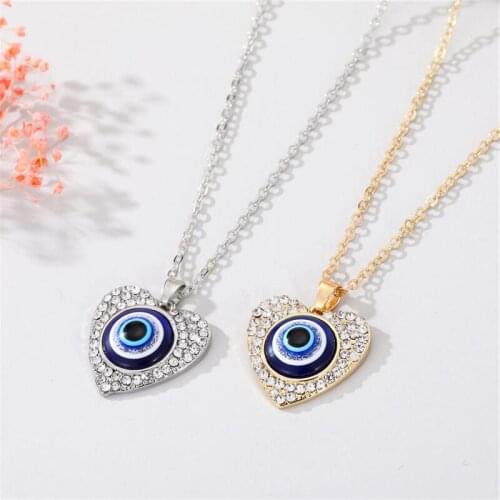 Ethic Zircon Gold Silver Color Heart Chains Necklaces Turkish Evil Eyes Necklace For Women Jewelry Pendant Dropshipping