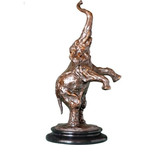 Bronze Standing Elephant Statue Wildlife Sculpture Marble Base Brass Animal Art Classy Study Office Ornament