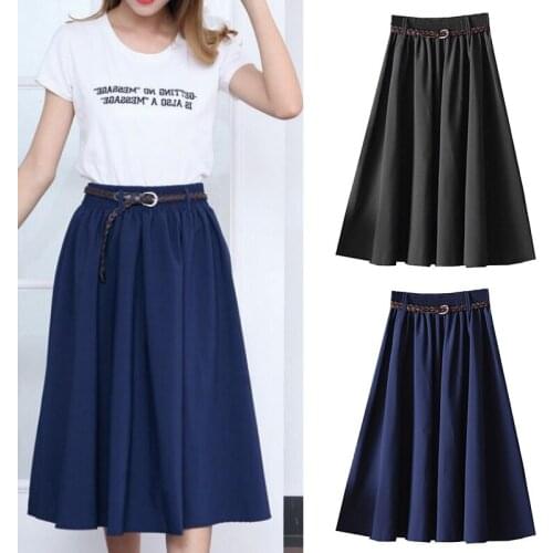 Harajuku Style Pure Color Elegant Half-length Skirt Ladies Summer High Waist All-match Mid-length Skirt Ladies Pleated Skirt