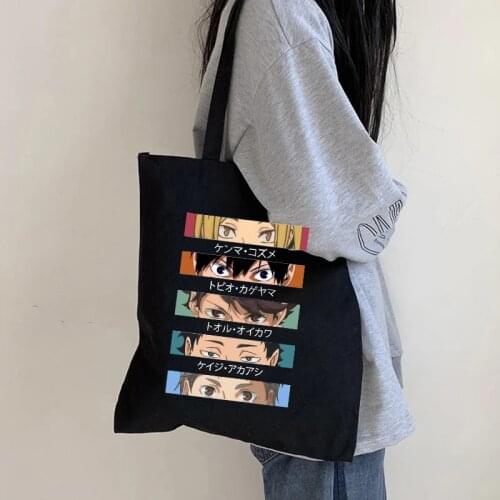 Manga Anime Shopping Bag Haikyuu Graphic Tote Shopper Bag Women Canvas Shoulder Bag Female Ulzzang Eco Large-capacity 90s