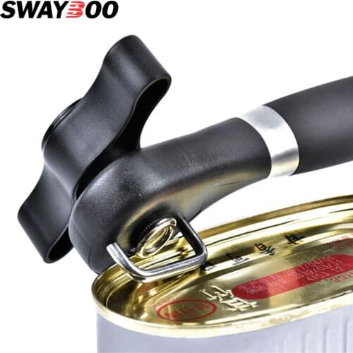Swayboo Can Bottle Opener Black Rotary Jar Opener Red Professional Multifunctional Handle Opener Stainless Curved Steel Knife