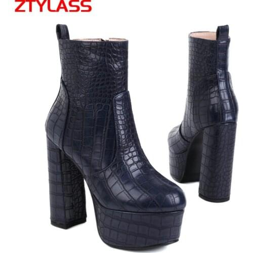 2021 Fashion Platform Ankle Boots Super High Heel Women Boots Print Pu Leather Punk Style Zipper Woman Boots Autumn Winter Shoes
