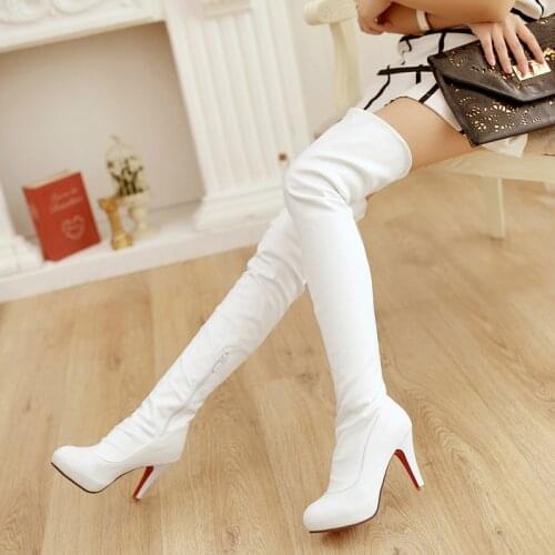 Sexy Cat Heel Round Toe Over-The-Knee Women’S Boots Super High Stiletto Heel PU Material Classic Long Boot With Side Zipper Shoe