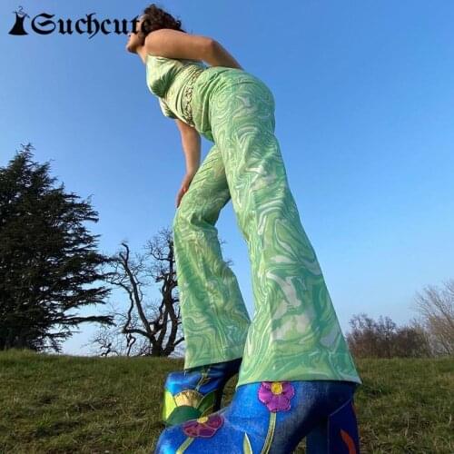 SUCHCUTE Y2K Aesthetic Summer Spring Vintage High Waist Fashion Split Trousers Streetwear 90s Tie Dye Print Pants For Women