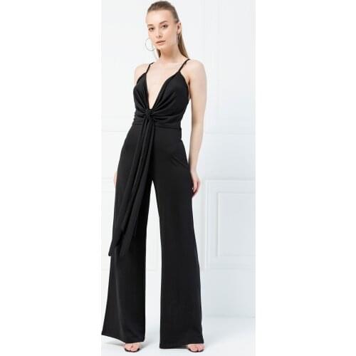 Spaghetti Straps Black Deep Cleavage Wide Leg Jumpsuit 2021 New Season Spring Summer Fashion Trend Casual Ladies Jumpsuits