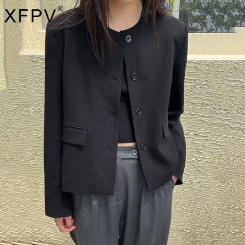 XFPV 2021 New Spring And Autumn Fashion Casual Korean Round Neck Short Temperament Commuter Blazer Coat Women SL814
