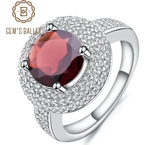 Gems Ballet 925 Sterling Silver Engagement Cocktail Rings 3.15Ct Natural Red Garnet Gemstone Ring For Women Fine Jewelry