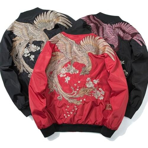 Winter Pilot Bomber Jacket Men Women Bird Phoenix Embroidery Baseball Jacket Thick Warm Male Youth Couples Coat Japan Streetwear