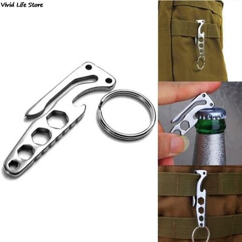 1pcs EDC Bottle Opener Pry Bar Hex Key Wrench Stainless Steel Car Styling Keychain Gadget Multi-function Outdoor Pocket Tool