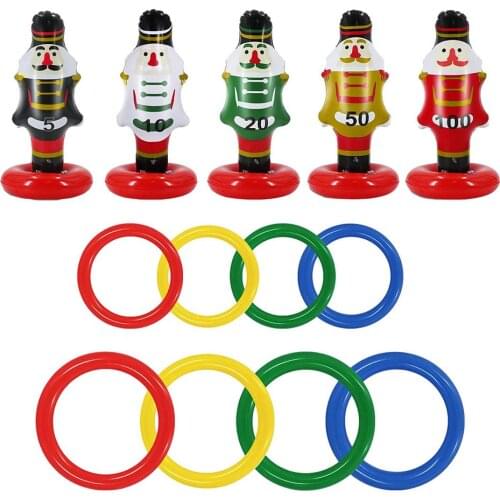 15pcs/set Inflatable Ring Toss Game Toy PVC Nutcracker Hoop Ring Toss Game Swimming Pool Game Christmas Party Supplies