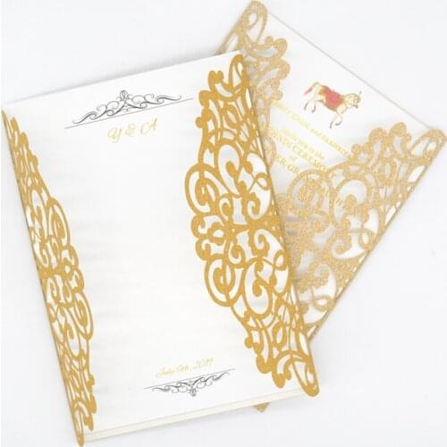 2019 new design delicate wedding invitation card laser cut rose gold glitter invitation card