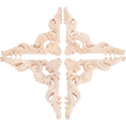 4pcs/set Woodcarving Corner Decal 3D Wooden Lace Figurines Craft 10.5cm Appliques Frame Onlay Wall Door Furniture European Decor