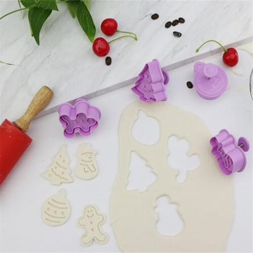 4Pcs Cookie Spring Cutter Mold Christmas Ball Tree Snowman Gingerbread Man Embossing Die Baking Cake Decor Tools