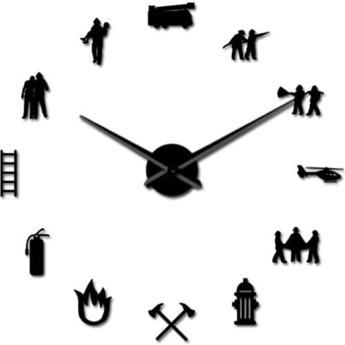Promotion! Firefighter Love Diy Giant Wall Clock Fire Department Office Big Clock Watch Firefighting Rescue Volunteer Axe Hydran