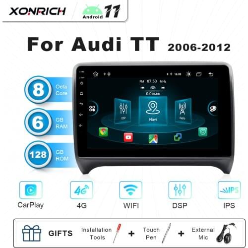 IPS DSP 6GB 128GB 2 Din Android 11 Car Radio Multimedia Player For AUDI TT MK2 8J 2006-2012 GPS Navigation NO DVD Carplay Stereo