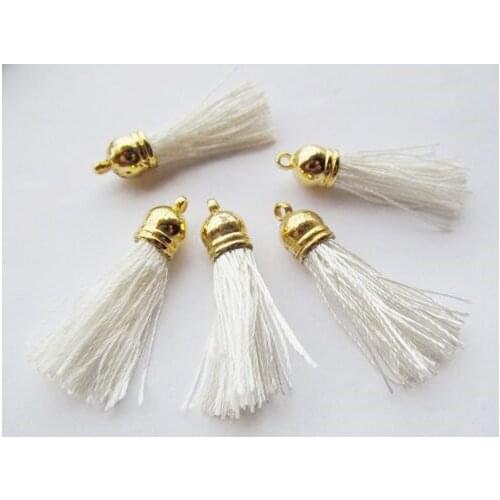 Free Shipping 100Pcs 45mm Golden Plastic Caps Handbag Tassels,DIY Accessories,White Silk Cord,Chamois Macrame Bag Component