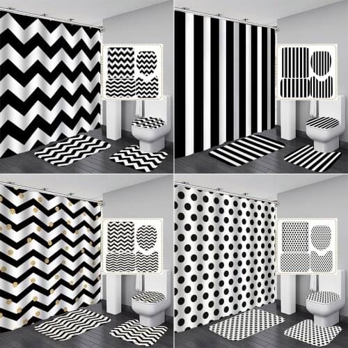 Bipoobee Beautiful Stripes Print Fabric Shower Curtain Bathroom Curtains Set Anti-skid Rugs Toilet Lid Cover Bath Mat Sets