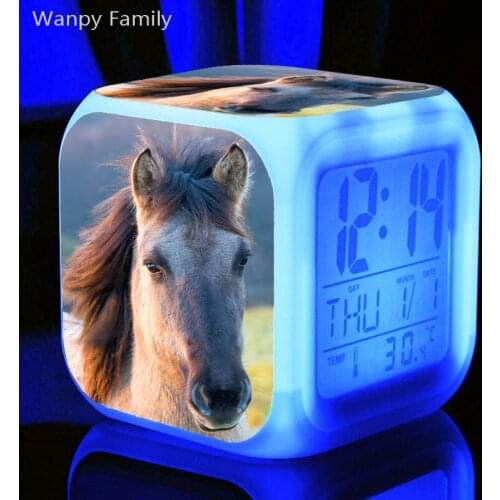 Steppe Horse Alarm Clock LED Color Changing Glowing Digital Alarm Clock For Kids Birthday Gift Multifunction Electronic Clock