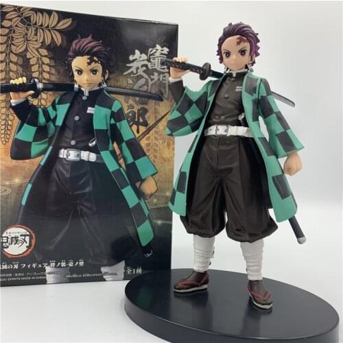 Demon Slayer Kimetsu no Yaiba Kamado Tanjirou Holding Sword Standing PVC Action Figure Tanjirou Nezuko Model Toy 17cm