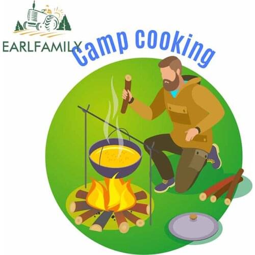 EARLFAMILY 13cm x 11.8cm For Camp Cooking Graffiti Car Stickers Campervan Decal Waterproof Windshield For JDM SUV RV Decor